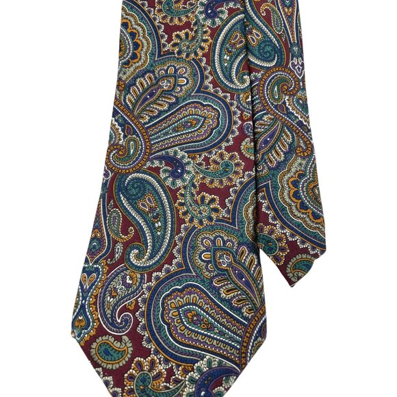 Lands' End Silk Tie Paisley Red Blue - Picture 3 of 6